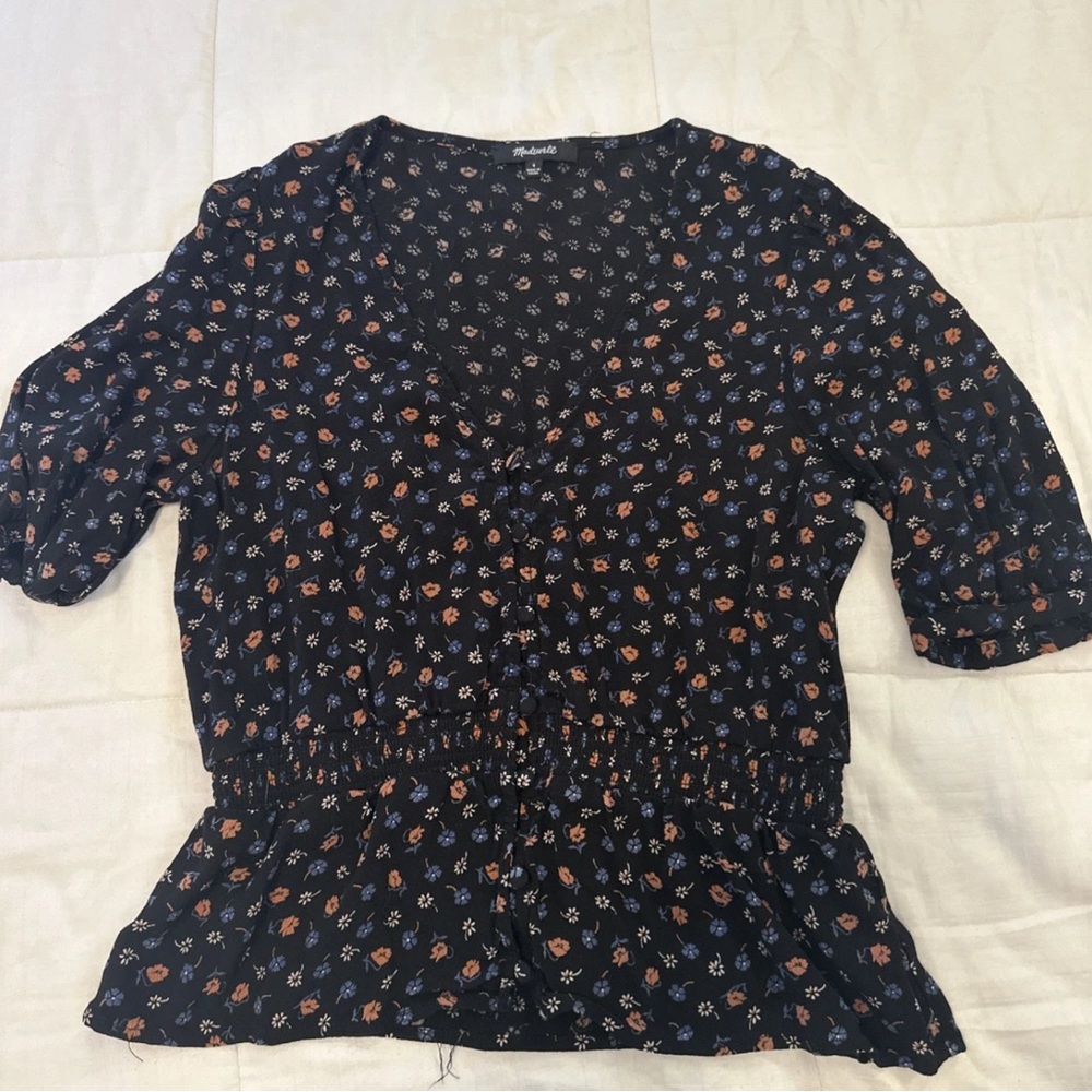 Madewell Black Floral Blouse
